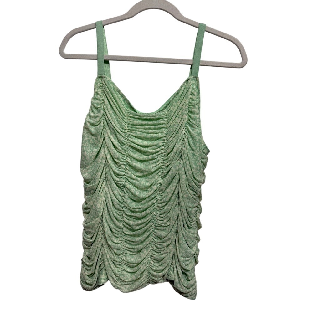 Torrid Green Floral Stretch Mesh Cropped Shirred Cami Tank Top Womens 1X NWT Y2K
